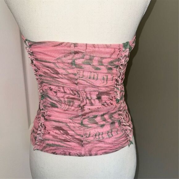 I.AM.GIA Womens Mesh Ruched Parton  Lined Tube Top Crop Pink Stretchy Size L Y2K - Picture 4 of 11